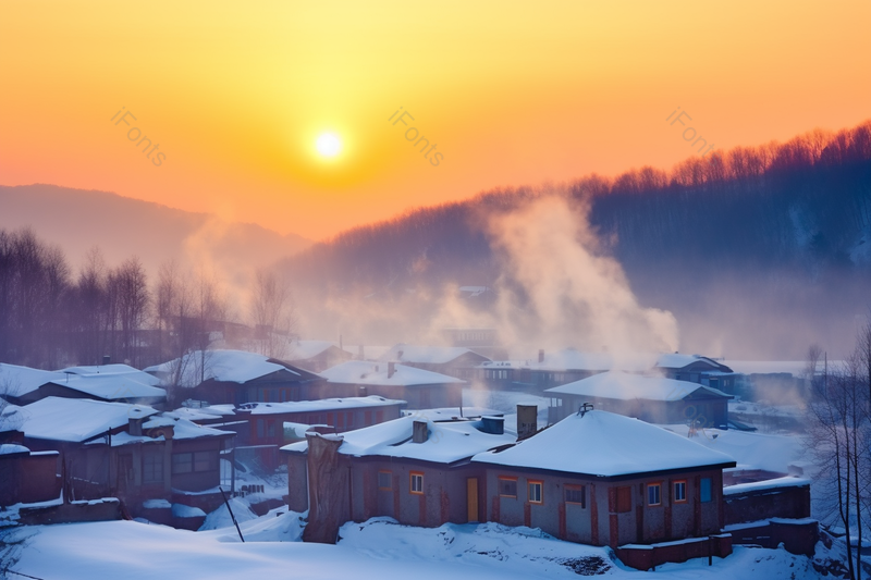 夕阳下雪乡日出高清特写摄影图,高清,摄影图,摄影图片,图片大全,摄影图免费下载